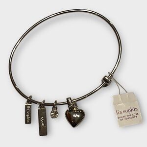 NWT LIA SOPHIA silver love heart charm bangle bracelet Valentine’s Day